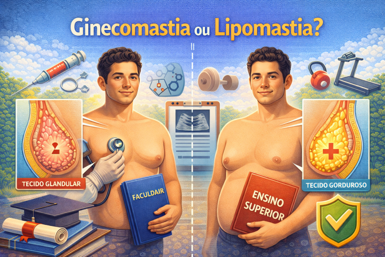 Médico examinando o tórax de um paciente para diagnosticar ginecomastia ou lipomastia